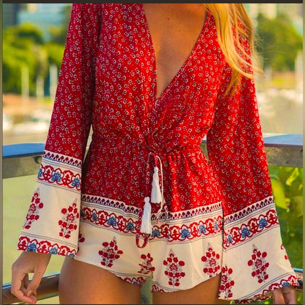 Yoins floral red BoHo romper jumper